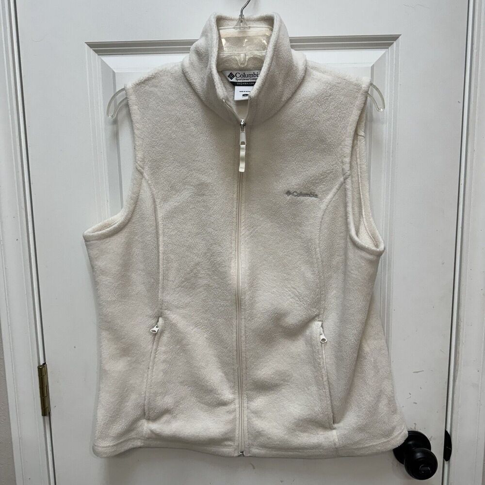 Columbia Benton Springs Fleece Jacket Vest Women L White Full Zip High Neck